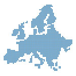 Das Bild zeigt einen Kartenausschnitt mit den Umrissen von Europa in blau